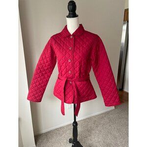 Van Heusen Red Quilted Winter Jacket With Tie Belt Size Small Cropped Stylish